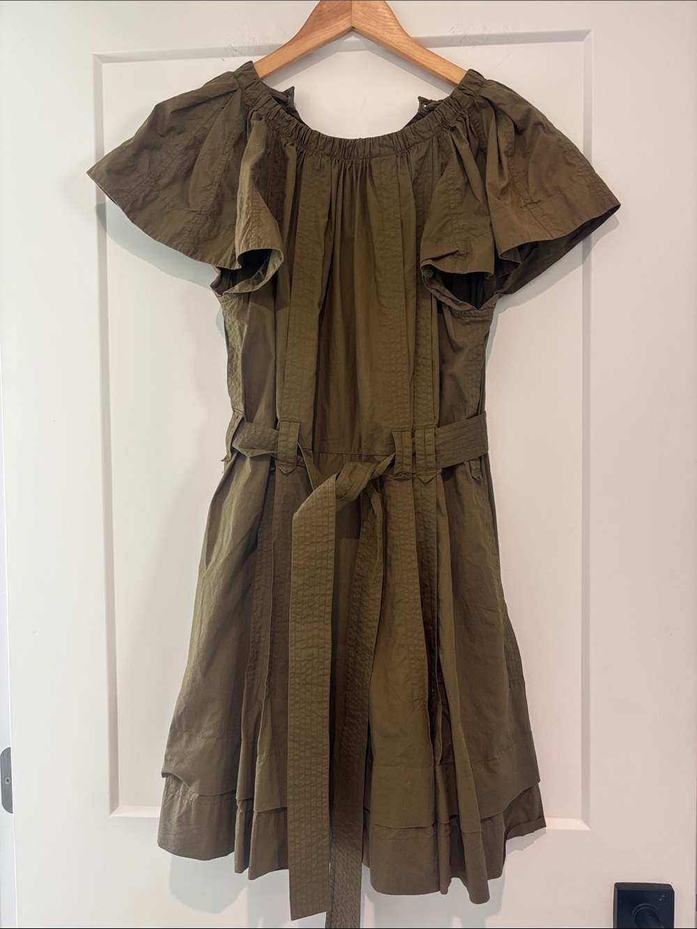 Ulla Johnson Pre-Fall 2022 Olive Cotton Belted Dress